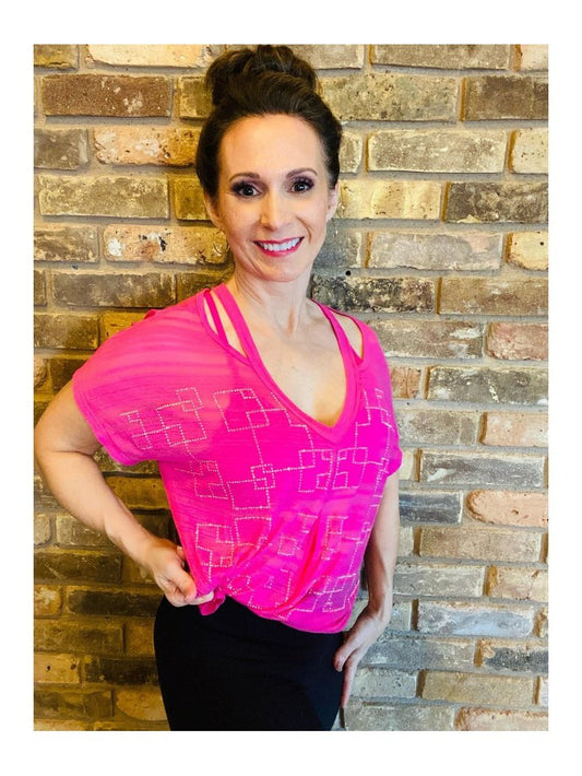 Hot Pink Top with Gold Stone Design by VOCAL Apparel